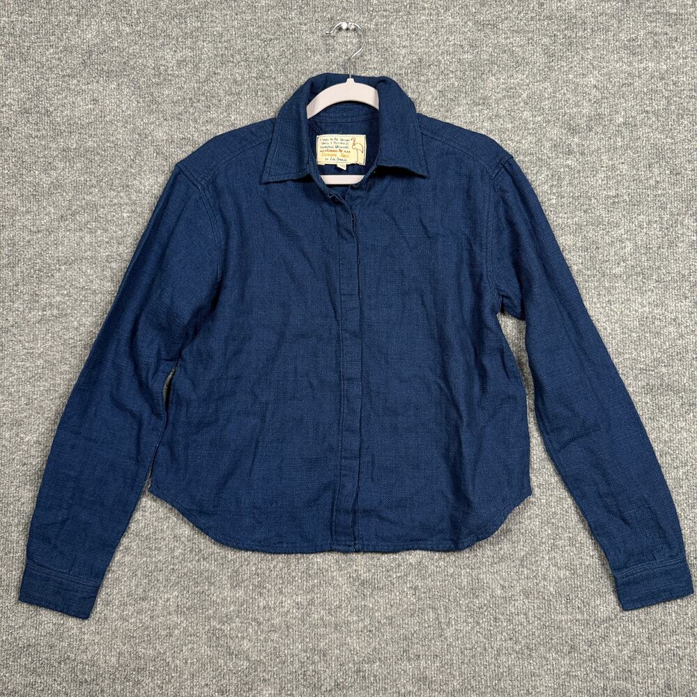 Vintage Sandrine Rose Size‎ XS Woven Blue Shirt Shacket Navy Cotton Button Up